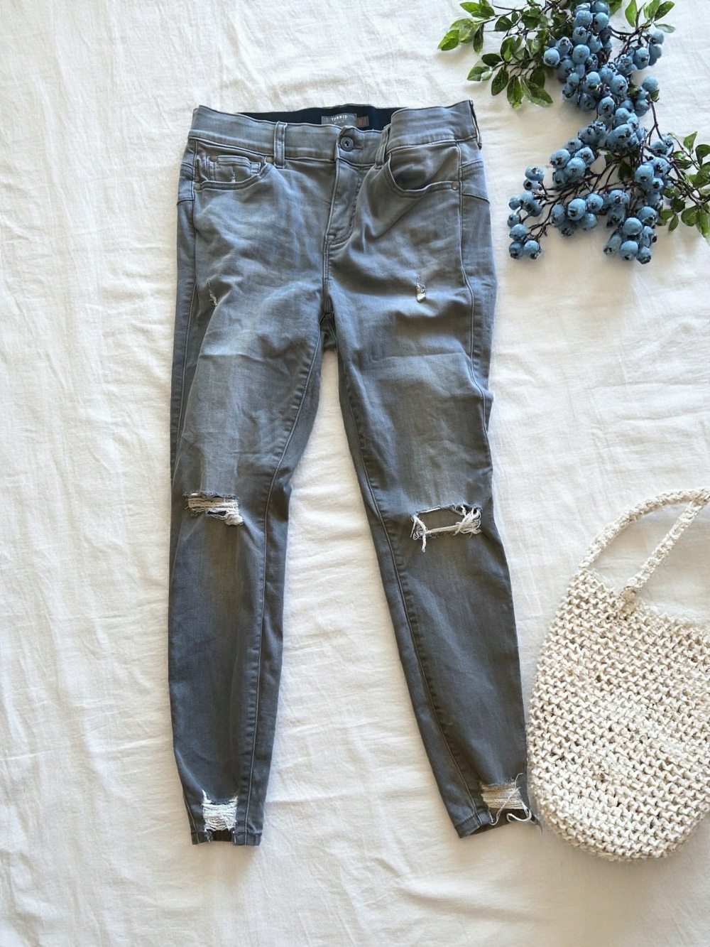Torrid Bombshell Skinny Distressed Slim Fit Jeans - Gray- Super Soft